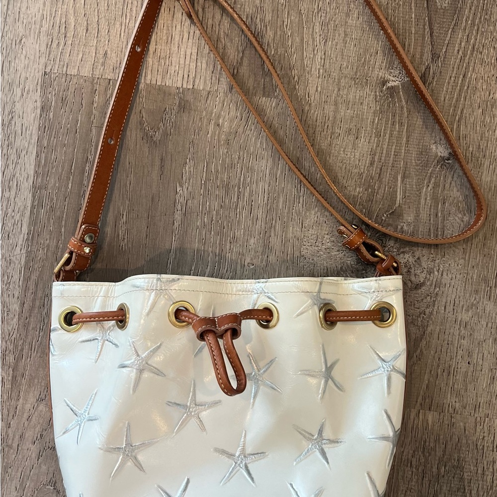Brahmin White Crossbody Bag with Tan Accents
